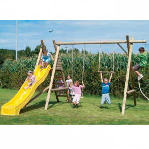Balançoire double et plate-forme toboggan