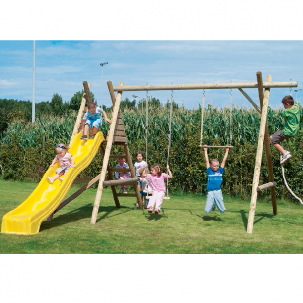 Balançoire double et plate-forme toboggan